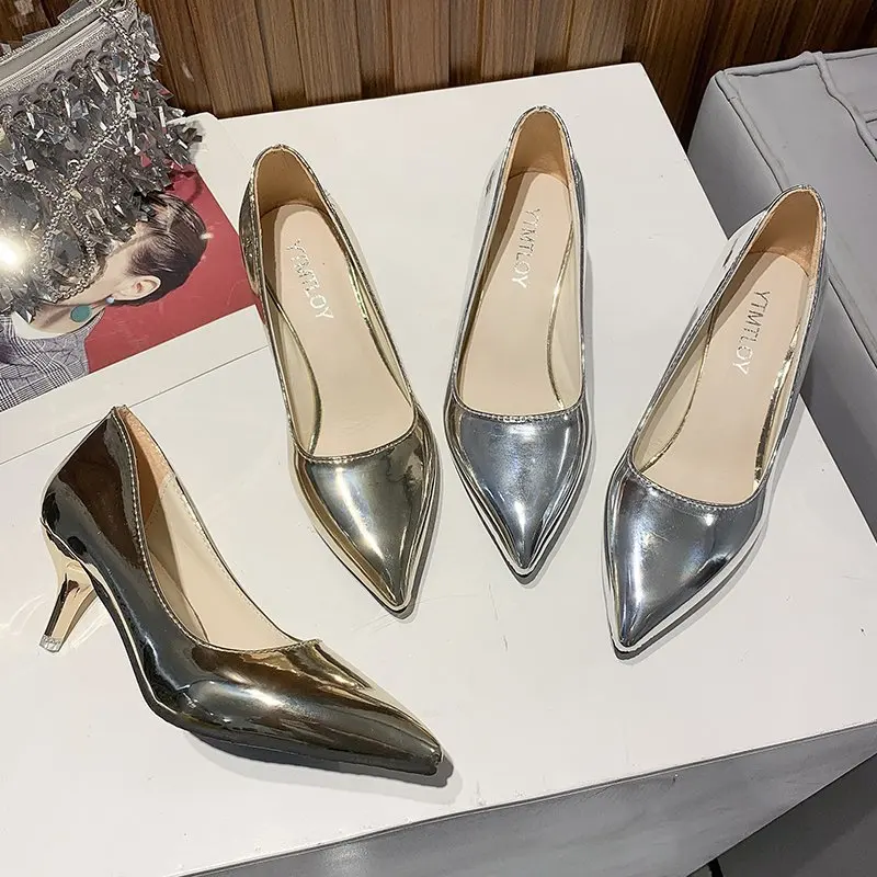 Spring Women's Pumps Shoes Microfiber High Heels Women Pointed Toe Luxury Lady Gold Silver Office Valentine Plus Size43 | Обувь