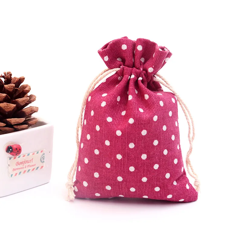 

Hot Sale 100pcs/lot Dots Print Cotton Bags 10x14cm Small Jewelry Candy Gifts Packaging Bags Party Favor Drawstring Gift Bag