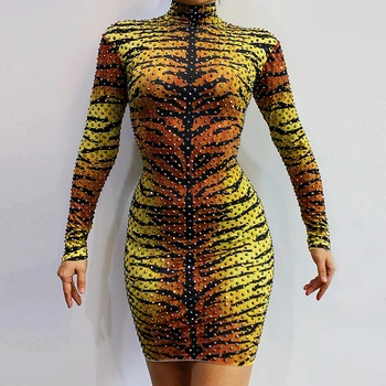 

Songyuexia female long Printed dress sexy tiger pattern women's Birthday Dress singer party dress
