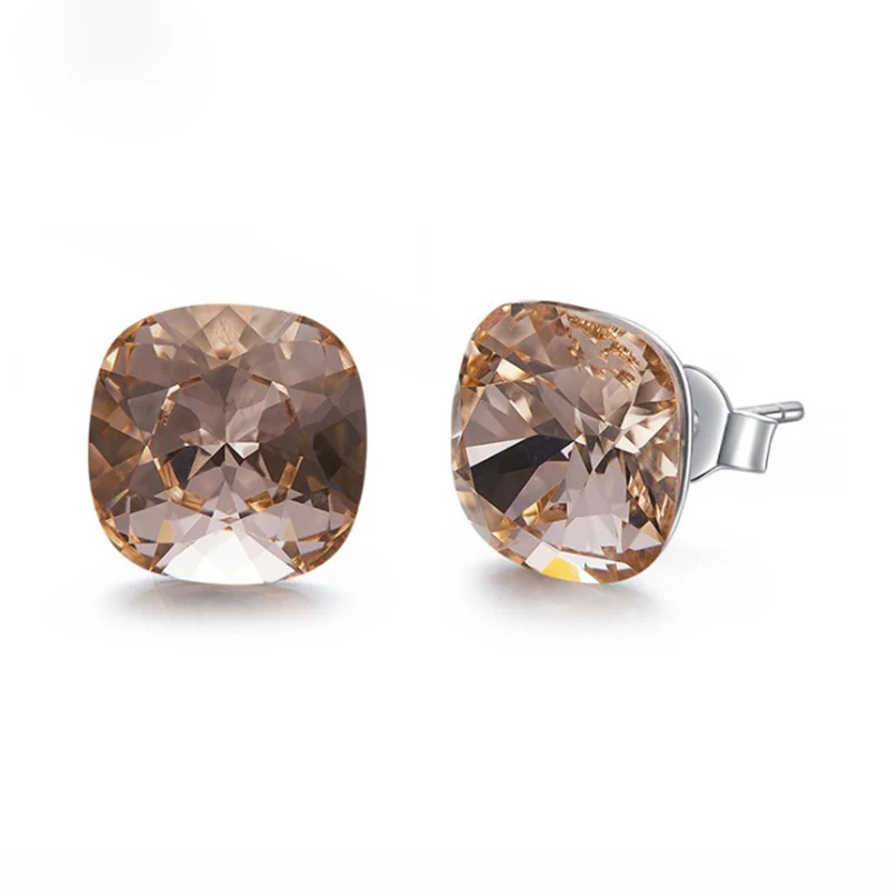 Роскошные японские и корейские простые 925 пробы серебряные серьги, украшенные кристаллами Swarovski, Женские Ювелирные аксессуары - Цвет камня: Brown