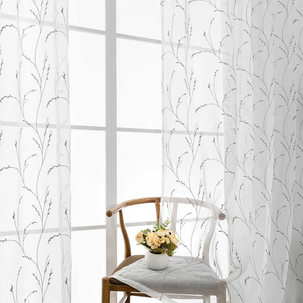 MRTREES Leaves Embroidered Sheer Curtains Tulle Voile Curtains for Living Room Bedroom Kitchen Window Treatment Drapes MRTREES Leaves Embroidered Sheer Curtains Tulle Voile Curtains for Living Room Bedroom Kitchen Window Treatment Drapes