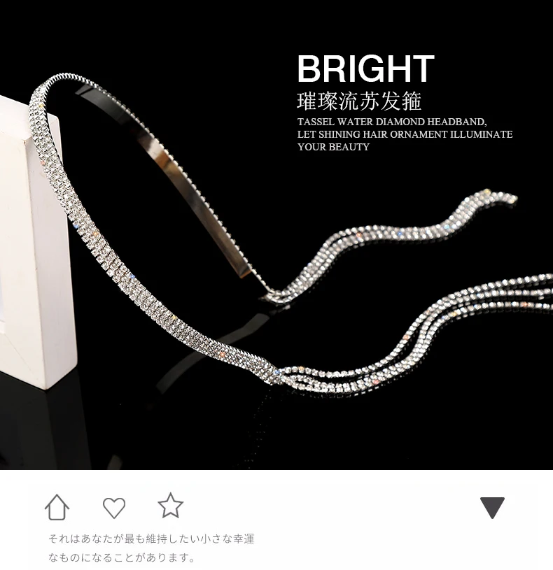Set Synthetic Tassel Hair Band Long Fake Earring One Piece Headband With Water Diamond Temperament silver hair clips