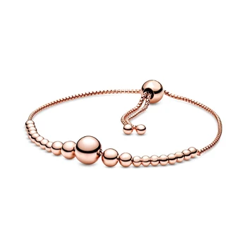 

NEW 2020 100% 925 Sterling Silver Rose Gold String of Beads Sliding Bracelet Charm Fit European DIY Adjustable Original Jewelry