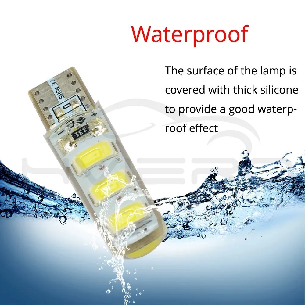 Hviero Car LED T10 510 W5W DC 12V Canbus 6SMD Silicone shell LED Tail Lights Bulb No Error Led Parking Fog light Auto Car Wedge Lamp