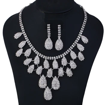 

Bridal Wedding Jewelry Set Fashion Rhinestone Drop Necklace Earrings Dress Accessories