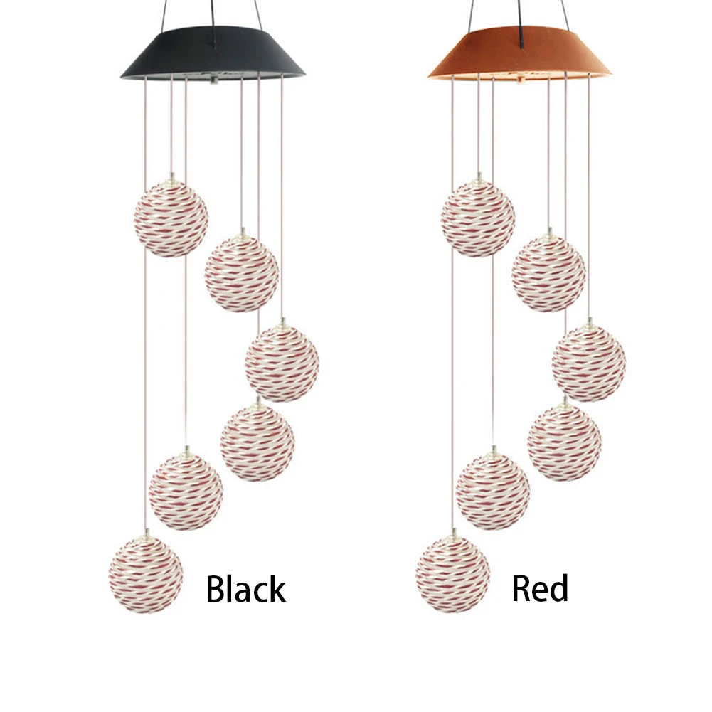 Solar Powered Waterproof Led Energy Saving Plastic Decorative Color Changing Outdoor Rattan Ball Hanging Lamp Wind Chime Light