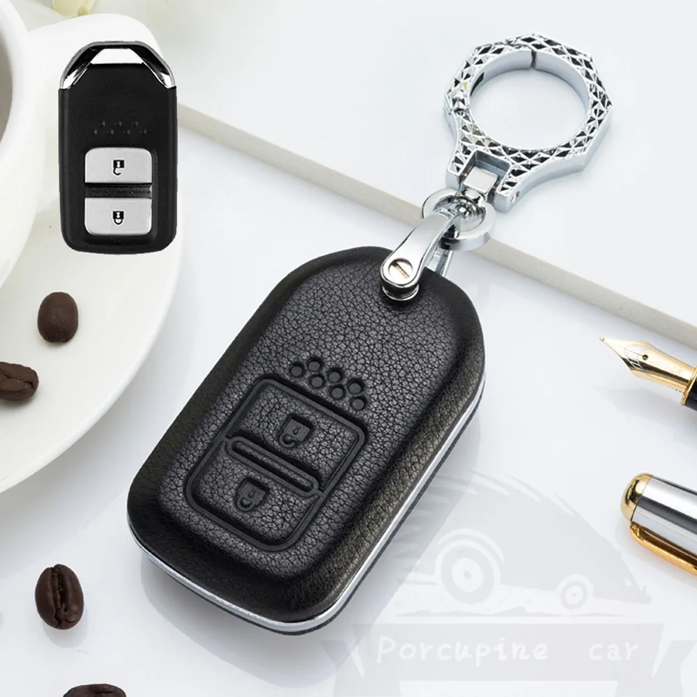 2 button Black Высококачественный кожаный чехол для ключей для автомобиля Honda hr-v Civic Accord 2003-2007 Cr-v HR-V Odyssey Freed Pilot автомобильный брелок - Название цвета: 2 button Black