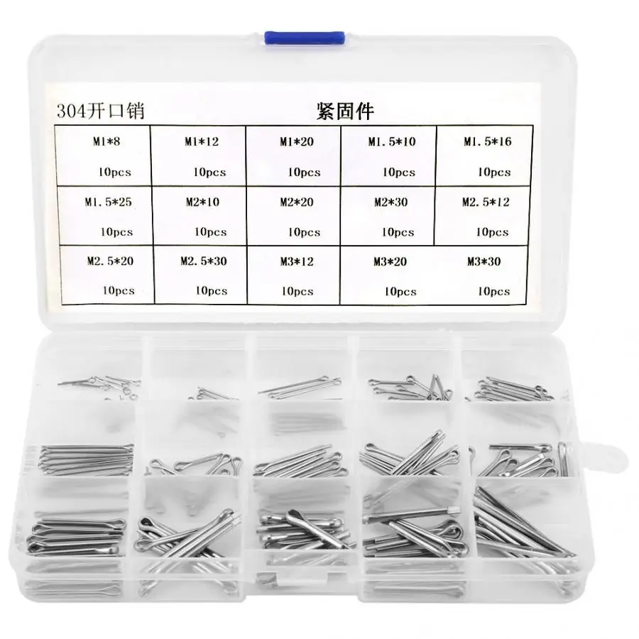 

304 Stainless Steel Screws Bolts Nuts 150Pcs 15 Kinds 304 Stainless Steel Split-Cotter Pins Kit M1-M3 Nut and Bolt Sets