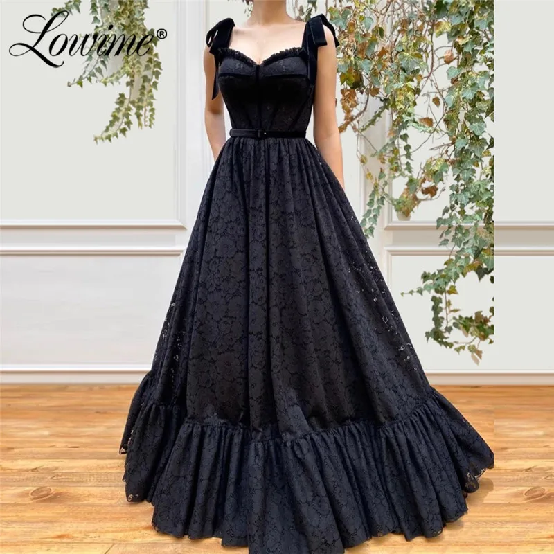 

Black Lace Evening Dresses Arabic Prom Dress Long Robe De Soiree Kaftans Dubai Formal Party Gown For Weddings 2020 Abendkleider