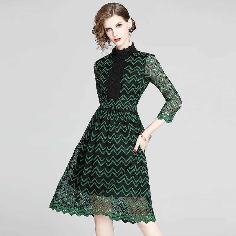 

Europe And America 2020 Spring New Style WOMEN'S Dress Debutante Fashion Non-mainstream Elegant Slimming Mid-length Lace Dress
