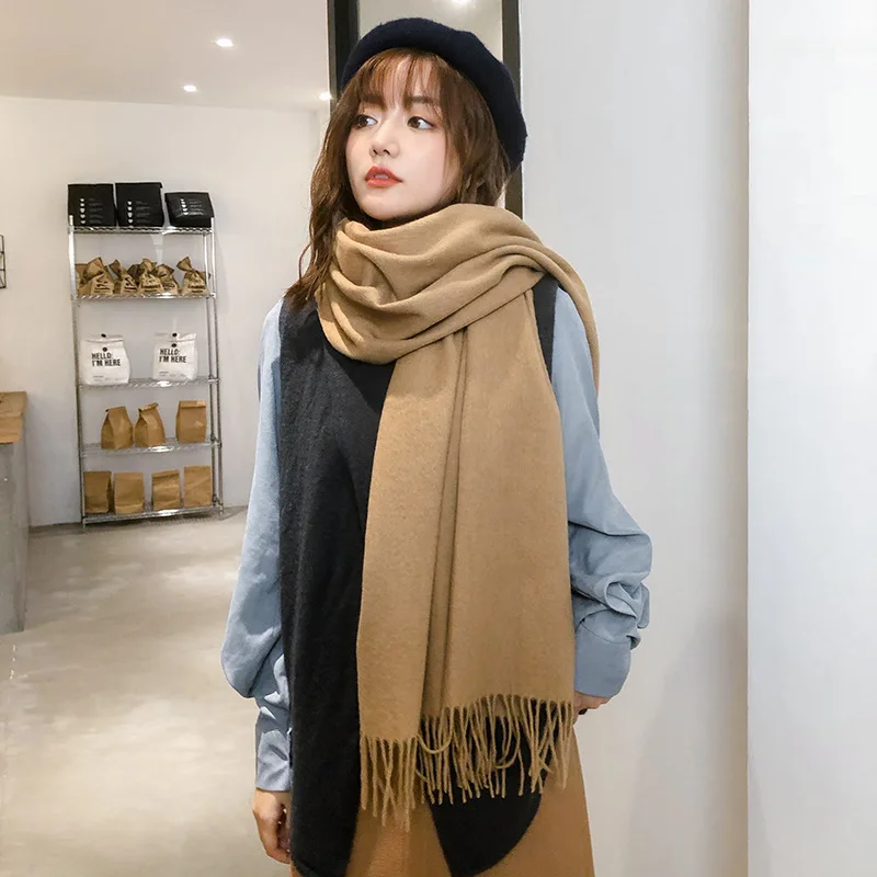 

2019 Autumn And Winter New Style Women's Pure Wool Scarf Tassels Plain Color Cashmere Wool Wool Thick Warm Shawl Scarf
