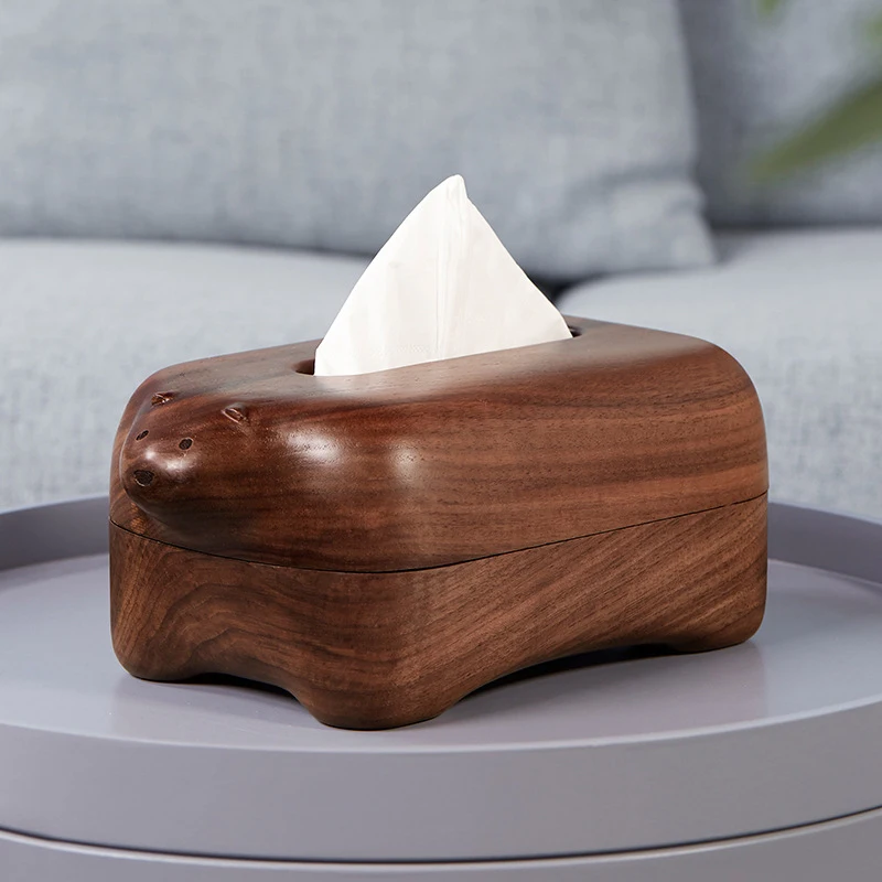 

1Pcs Desktop Storage Tissue Box Black Walnut Tray Napkin Case Cover
