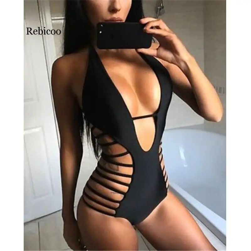 

Swimwear Women High Waist One Piece Swimsuit Sexy Monokini Bathing Suit Womens Bandage Swimsuit Black Beach Wear Ladies Trikini