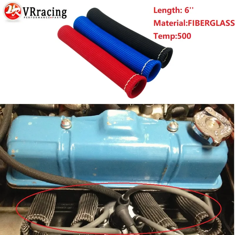 VR - Universal 6" HIGH HEAT SHIELD ENGINE SPARK PLUG WIRE BOOT PROTECTOR SLEEVE COVER BLACK,RED,BLUE VR-SPH11