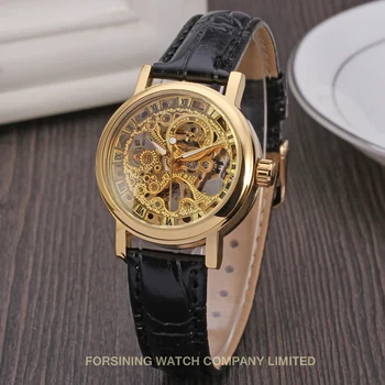 

T-winner Simple Elegant Lady Color Gold Skeleton Mechanical Watch Casual Watches Automatic Mechanical Watch