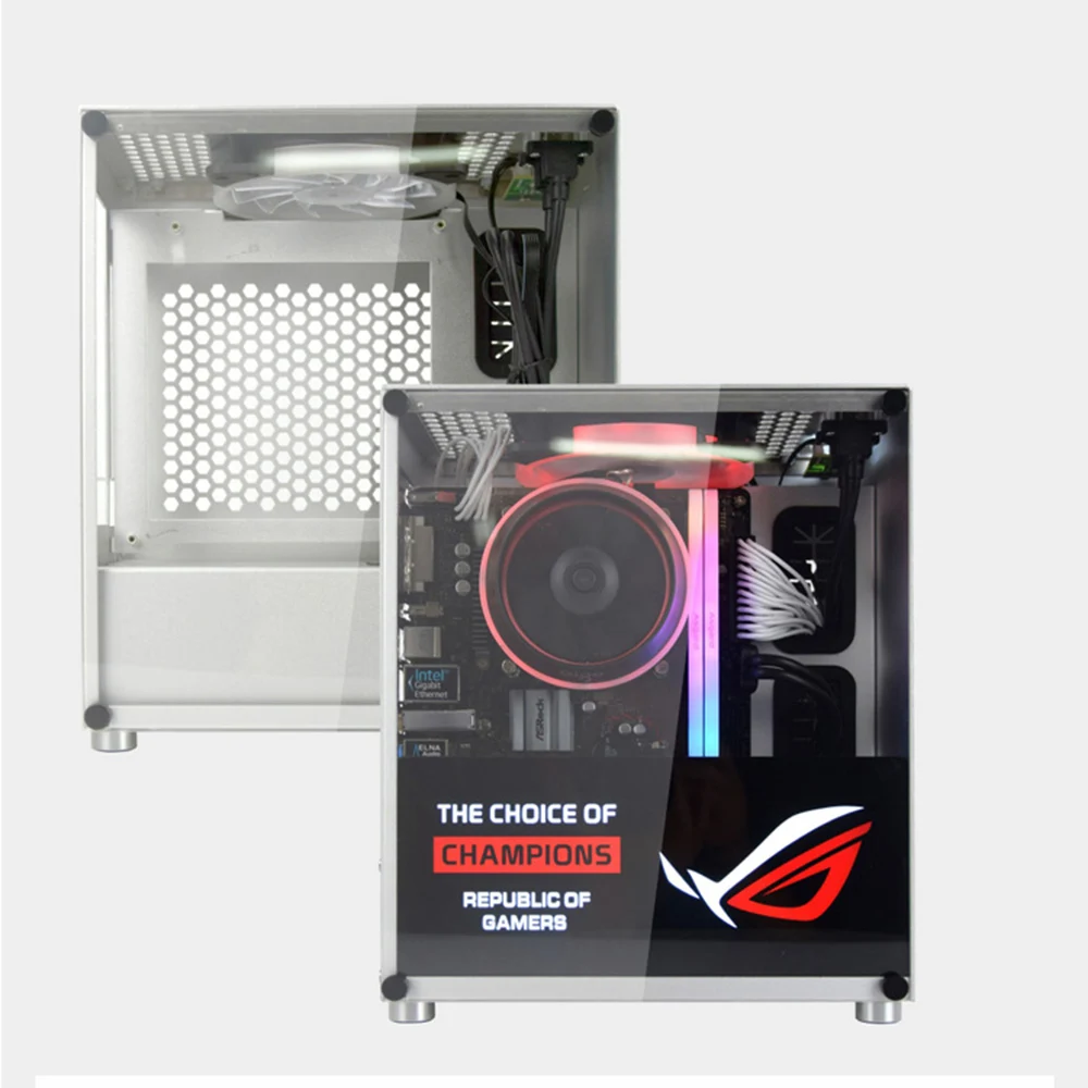 

All Aluminum DIY ITX Computer Case Side Open Gaming Desktop Cases With 1x120mm LED Cooling Fan SFX Powr Supply Kits Mini PC Case