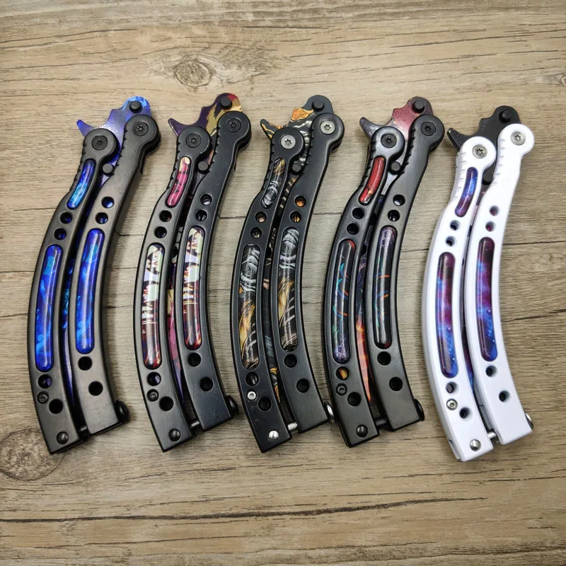 Складной нож с бабочкой Karambit csgo, нож для кожи, тренировочный нож с бабочкой, тренировочный игровой нож, тупое лезвие, инструмент без края
