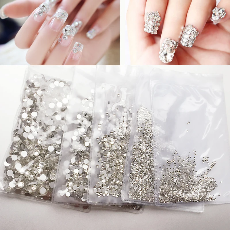 

1440pcs Crystal Nail Rhinestone SS3-SS20 Non Hotfix Clear Rhinestones For Nails 3D Flatback Glass Gems Charm Nail Art Decoration