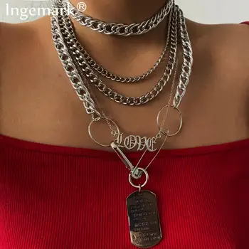 

Hip Hop Miami Cuban Silver Color Chain Necklace for Women Steampunk Love Runes Circle Pendant Necklace Rapper Street Men Jewelry