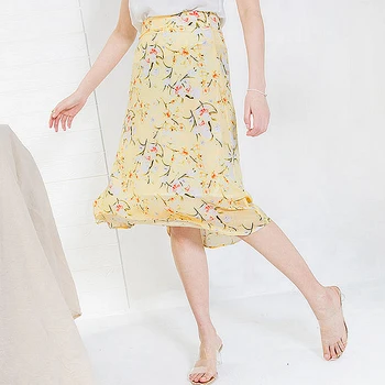 

100% Silk Skirt Women Flare Printed Stretch Waist Skirts High Quality Fabric Casual Skirts For Women Style New Fashion