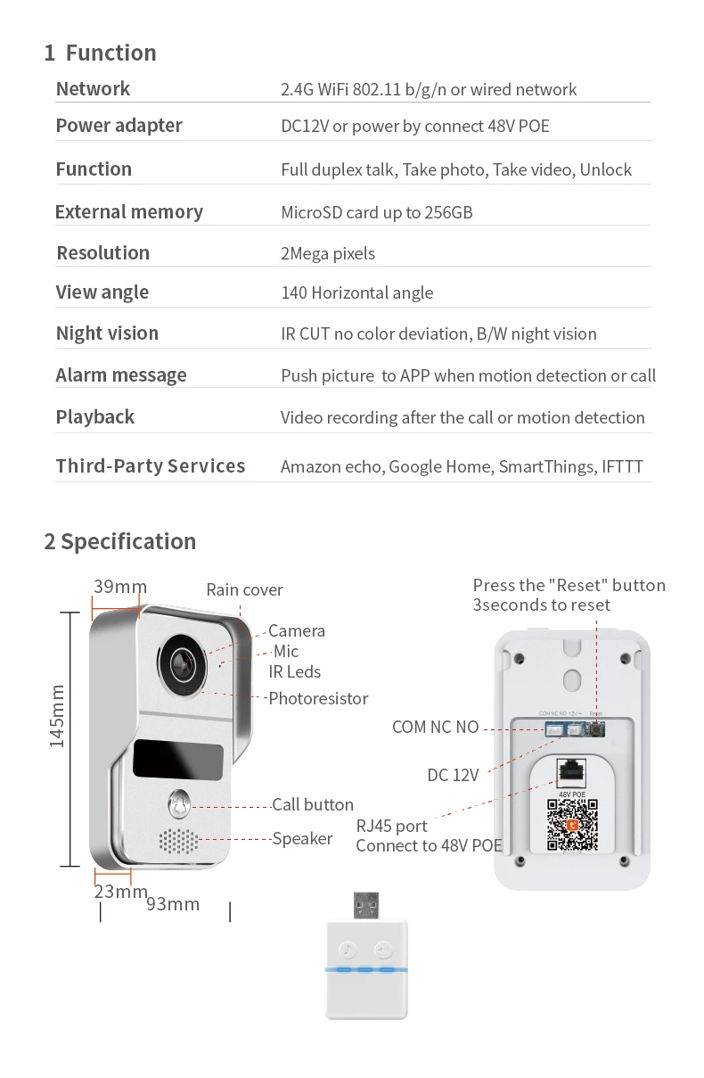 1080P Wireless Wifi Smart IP Villa Video Door Phone Intercom Doorbell Entry System