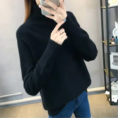 black Fdfklak Casual new pull femme pullover sweater women thick warm knit top woman winter clothes turtleneck women's sweaters - Цвет: black