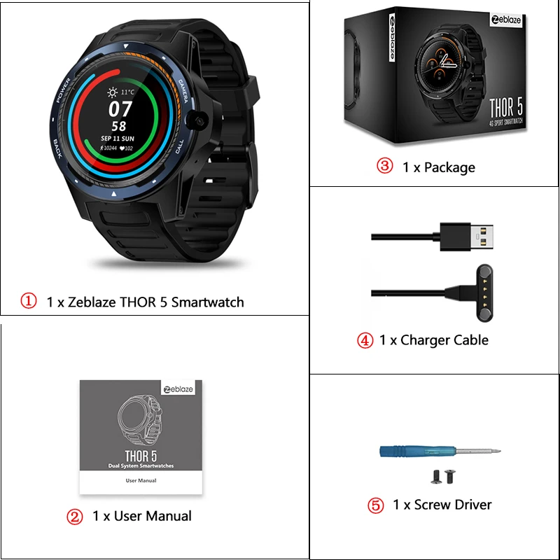 Смарт-часы Zeblaze THOR 5 с двойной системой, 4G, Wi-Fi, Android, IOS, камерой, фитнес-трекером - Цвет: blue