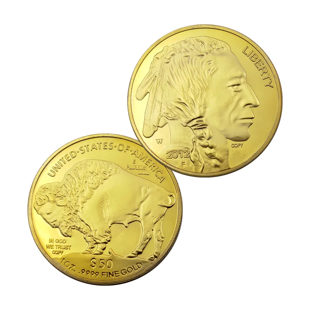 Native Americans and USA Liberty Buffalo Yak In God We Trust Gold Challenge Collectible Coin 1 Oz 9999 FINE GOLD 50 Dollars Copy | Дом и сад