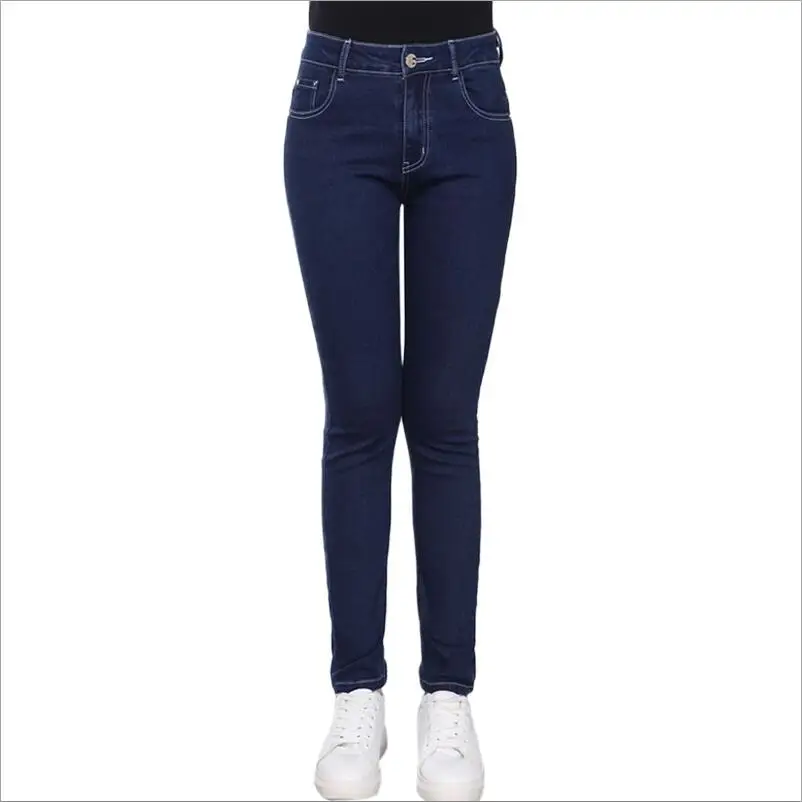 Синий Осенние джинсы для женщин джинсы с высокой талией размера плюс женские джинсы брюки femme потертые повседневные обтягивающие узкие брюки WICCON - Цвет: Синий