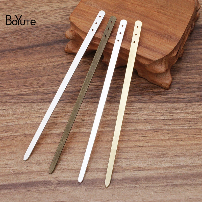 

BoYuTe (10 Pieces/Lot) 150*7MM Metal Brass Flat Hair Stick with 3 Holes Diy Jewelry Findings Components