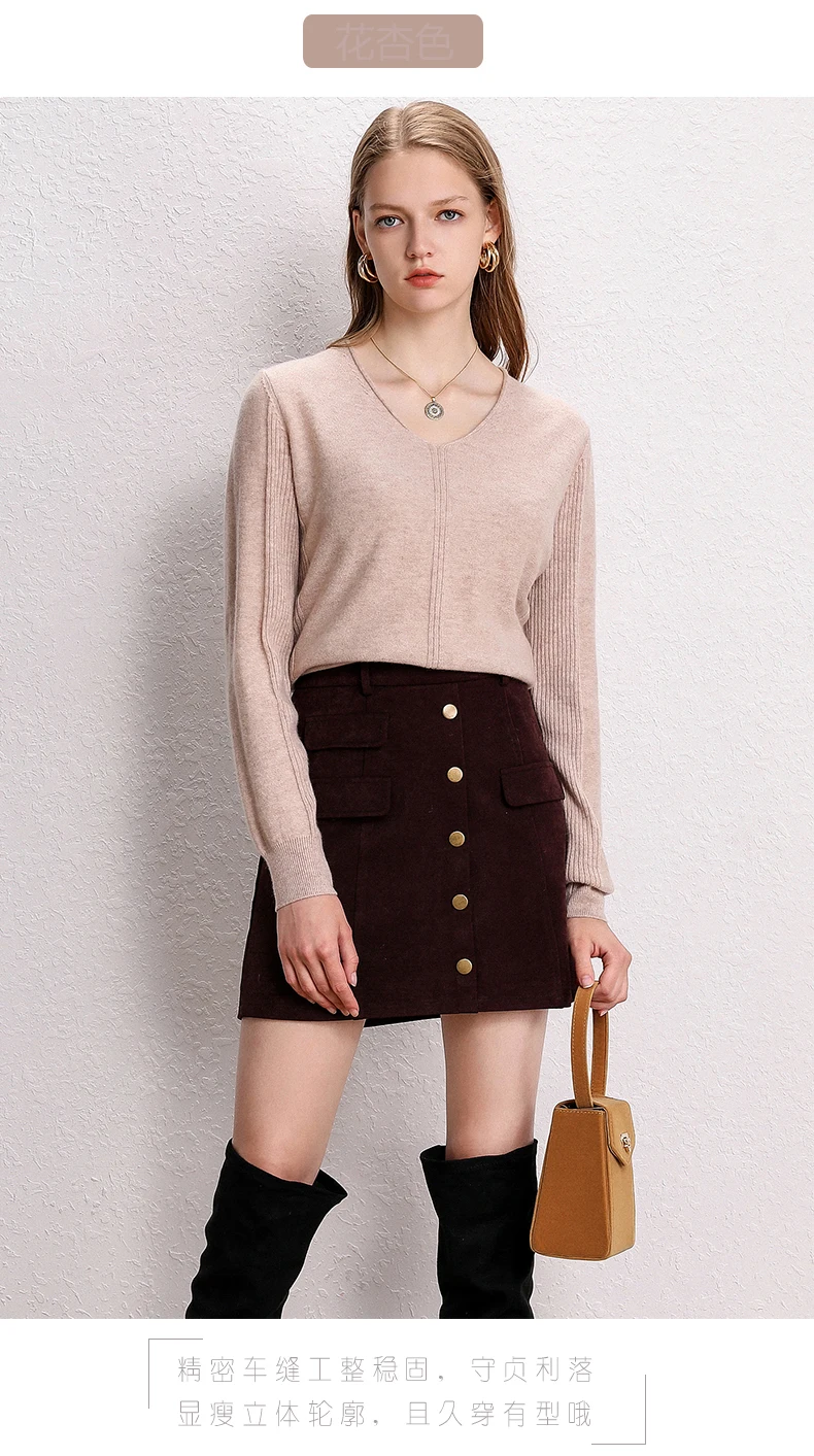 ALKMENE 19 autumn and winter V-neck sweater female 100%cashmere material sexy party short thin cashmere sweater curling pullover