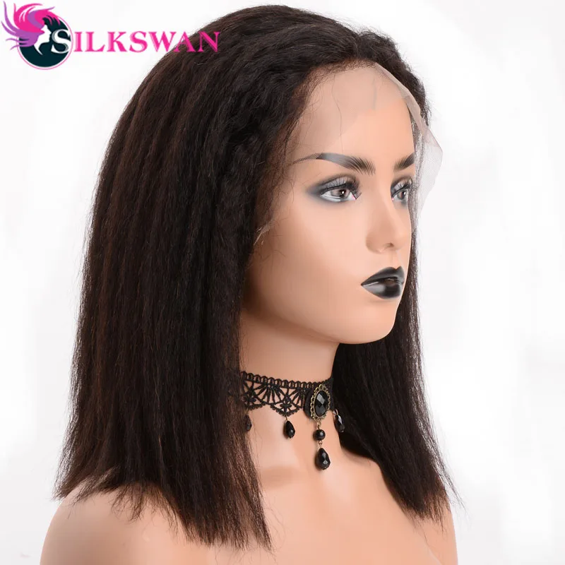 Silkswan перуанские волосы 13x4 кружева передние парики предварительно вырезанные кудрявые прямые волосы Реми парики 6-14 дюймов доступны