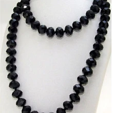 916+++ Новое 5" ожерелье с узелками одинарные граненые черные стеклянные бусины
