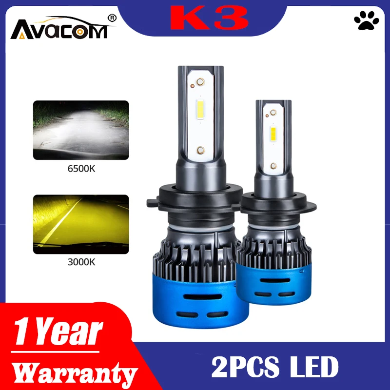 AVACOM 2PCS h1 led h4 h7 h11 12V Car Light LED K3 6500k H8 H9 9005 HB3 9006 HB4 3000K 40W 9600LM Faro Auto Headlight Bulbs | Автомобили и