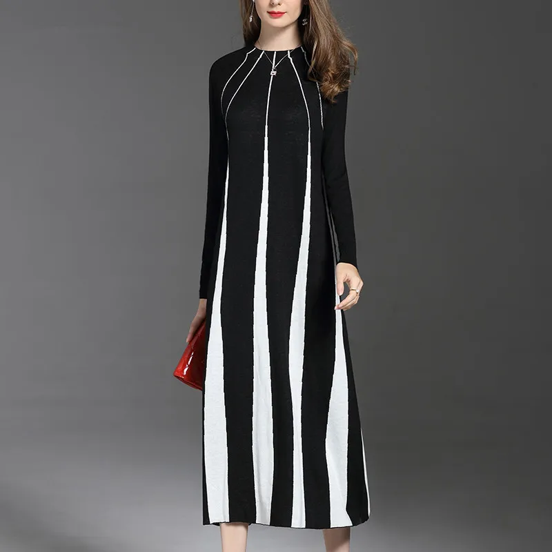 Шерстяное модное вязаное платье 2020 Женские повседневные длинные платья для