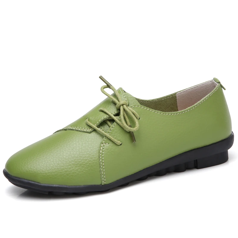 Г., новая весенняя женская обувь женские туфли-оксфорды из натуральной кожи с круглым носком мягкие повседневные женские мокасины на плоской подошве для отдыха, обувь для вождения - Цвет: 505green
