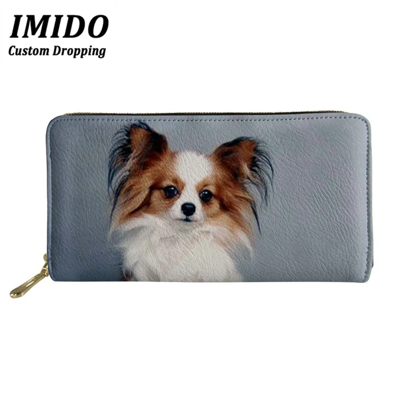

IMIDO 2019 New Fashion Zipper Long Wallet Cute Chihuahua Border Collie Pet Dog High Quality Clutch Female Wallets Designer Purse