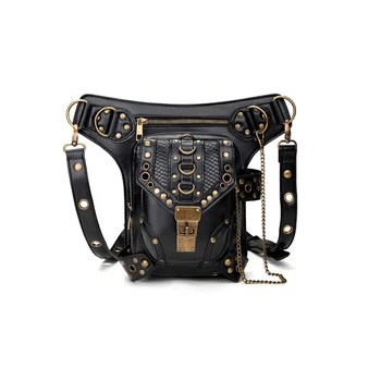 

Pockets Retro Messenger Bags Punk Vintage Steampunk Crossbody Women Shoulder Waistbag Men Hombre Skull Rivet Travel Leg Bag