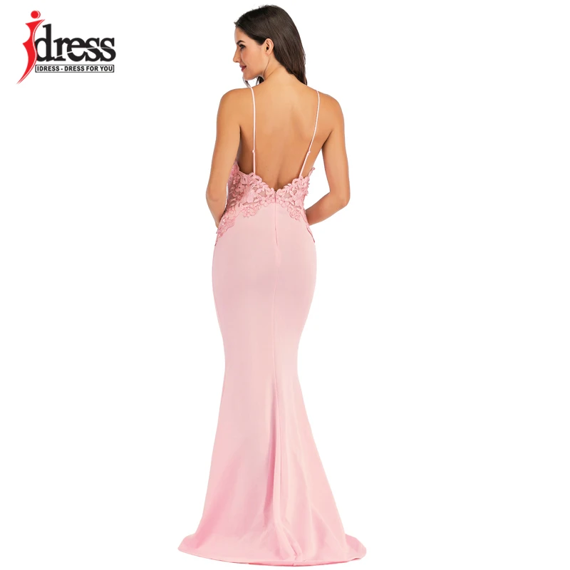 IDress Pink Black White Lace Sexy Maxi Dress Women Elegant Party Club Dresses Spaghetti Strap Backless Bridesmaid Party Dresses (2)