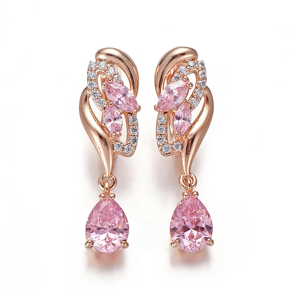 Drop Earrings Crystal Earrings Cubic Zirconia Rose Gold Color Pink Crystal Earring Fashion Jewelry Party Accessories Woman Gift