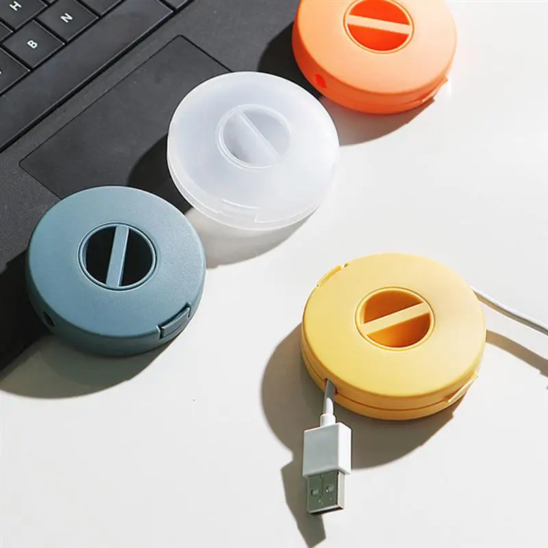 

4pcs Portable Round Rotatable Data Line Organizer Cord Management Storage Box Mobile Phone Charging Cable Winder