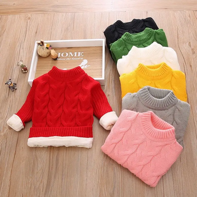 

Turtleneck Sweater for Girls Plus Velvet Round Neck Children's Pullover Clothing Solid Autumn and Winter Baby Boys Bodysuit Kids