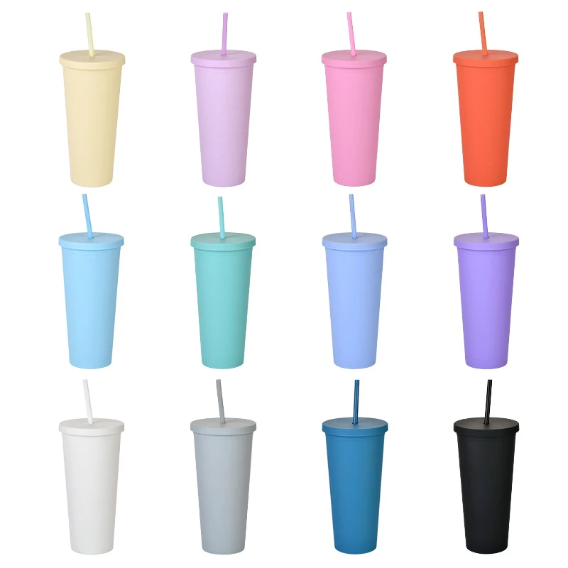 710ml Straw Cup With Lid With Logo Coffee Cup Reusable Cups Plastic Tumbler Matte Finish Coffee Mug Dropship Wholesale Drinkwar
