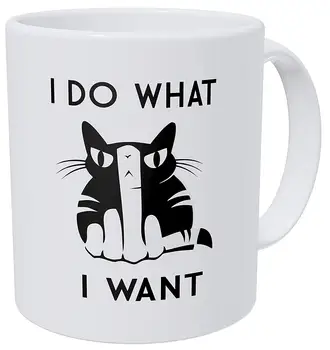 

Large Middle Flipping Finger Cat I Do What I Want 11 Ounces Funny Coffee Mug