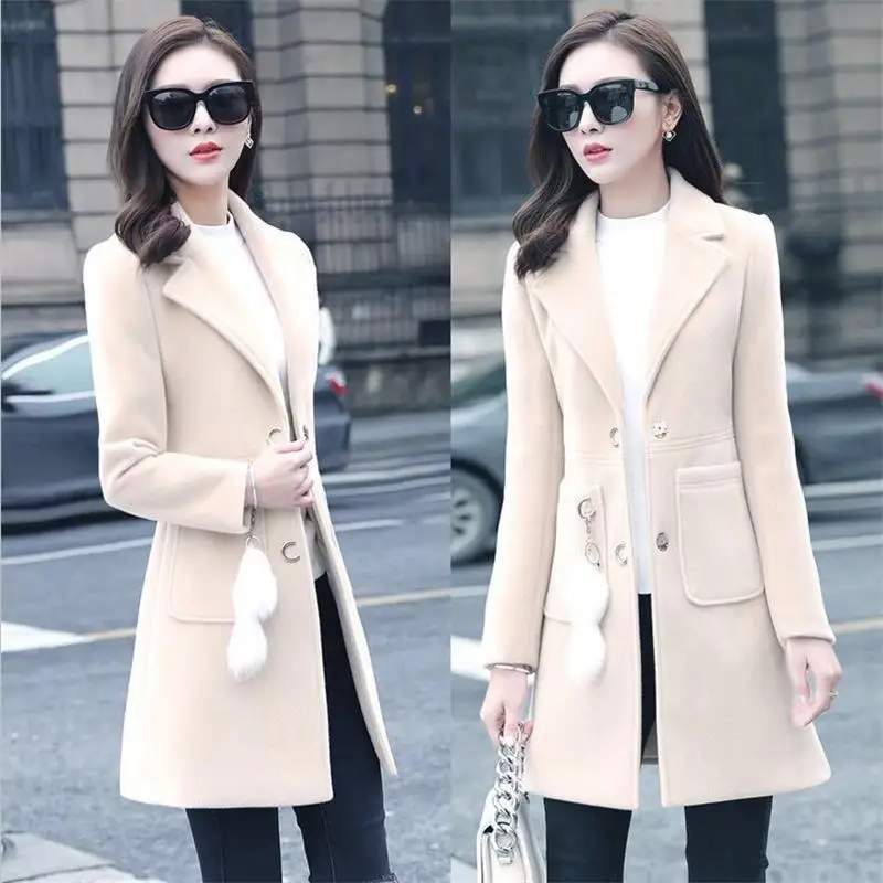 Зимнее шерстяное пальто женское пальто корейское осенне-зимнее шерстяное пальто Модная двубортная куртка элегантное пальто для девочек - Цвет: Бежевый