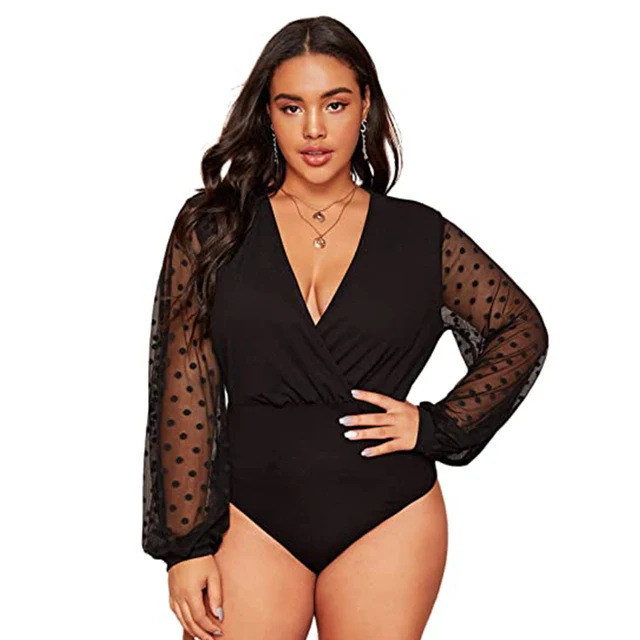 Plus Size Sexy Club Black Bodysuit Rompers Womens