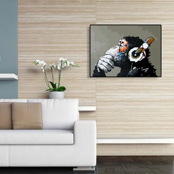 

Painting By Numbers Kit DIY Music Monkey Canvas Oil Wall Art Picture Ornaments Modern Wall Art Picture By Numbers