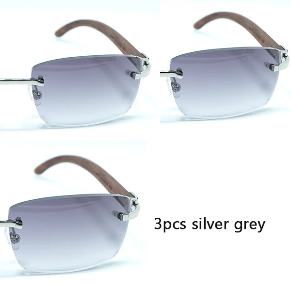 3pcs silver grey Роскошные квадратные солнцезащитные очки для мужчин, Картер, дерево, без оправы, мужские s солнцезащитные очки, фирменный дизайн, оправа для очков для женщин, Gafas De Sol Hombre - Цвет линз: 3pcs silver grey