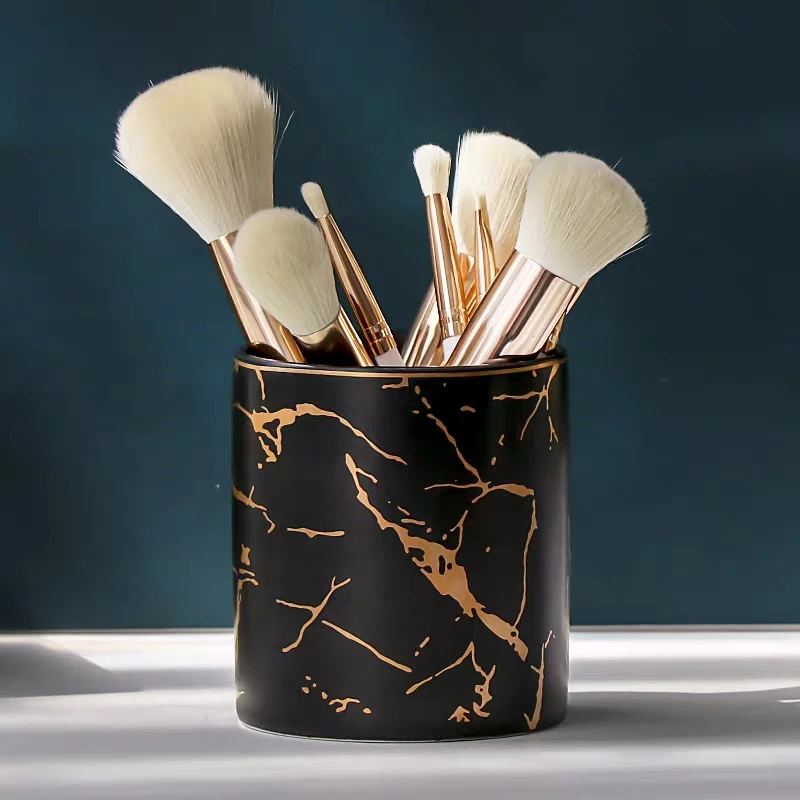 Nordic Ins Marble Pattern Pen Holder Cosmetic Brush Storage Box Makeup Brush Holder Ceramic Jar Home Table Decoration Container ► Photo 2/6