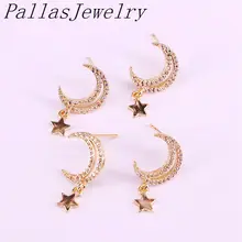 10 пар Позолоченные Модные циркониевые Ювелирные серьги CZ Micro Pave в форме Луны, серьги-гвоздики для женщин и девушек